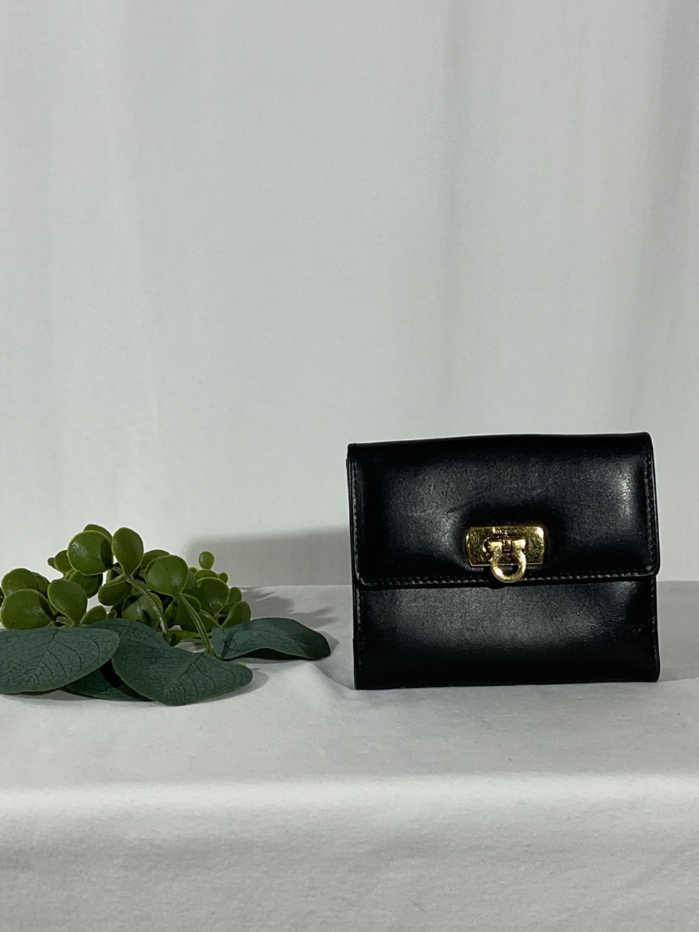Salvatore Ferragamo Black Leather Wallet with Gold Hardware